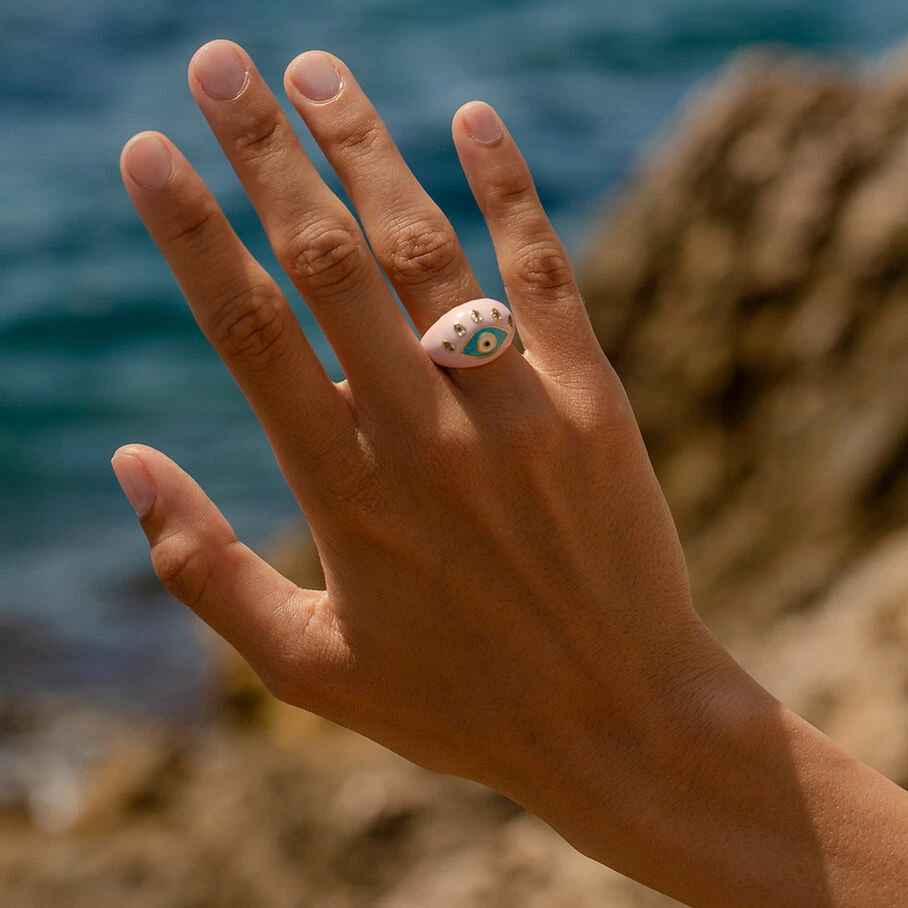 AGATHA FR Bague Large CYCLADES - Rose Pâle/ Doré – Image 3