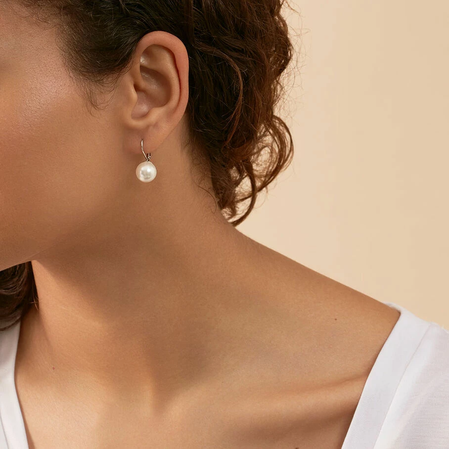 AGATHA FR Boucles D'oreilles Pendantes PEARLY - Perle / ArgentĂ© â Image 2