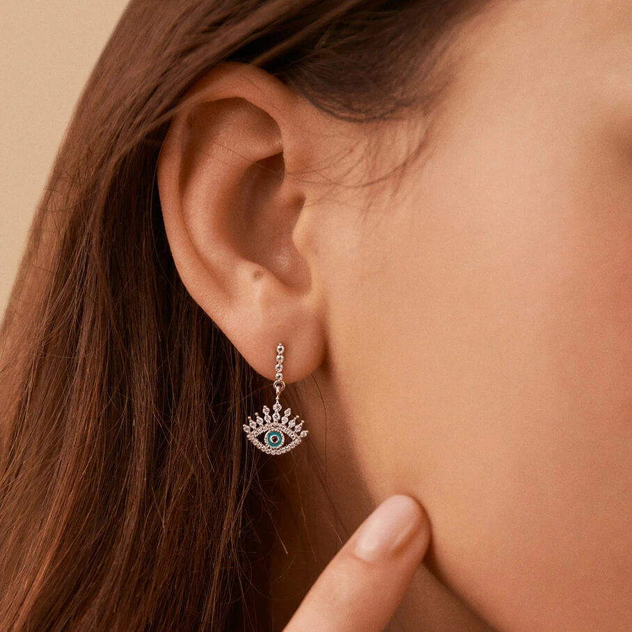 AGATHA FR Boucles D'oreilles Pendantes LUCKY EYE - Turquoise / Argenté – Image 2