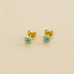 AGATHA FR Boucles D'oreilles Puces BELOVED - Turquoise / Doré