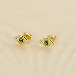 AGATHA FR Boucles D'oreilles Puces LUCKY EYE - Vert / Doré