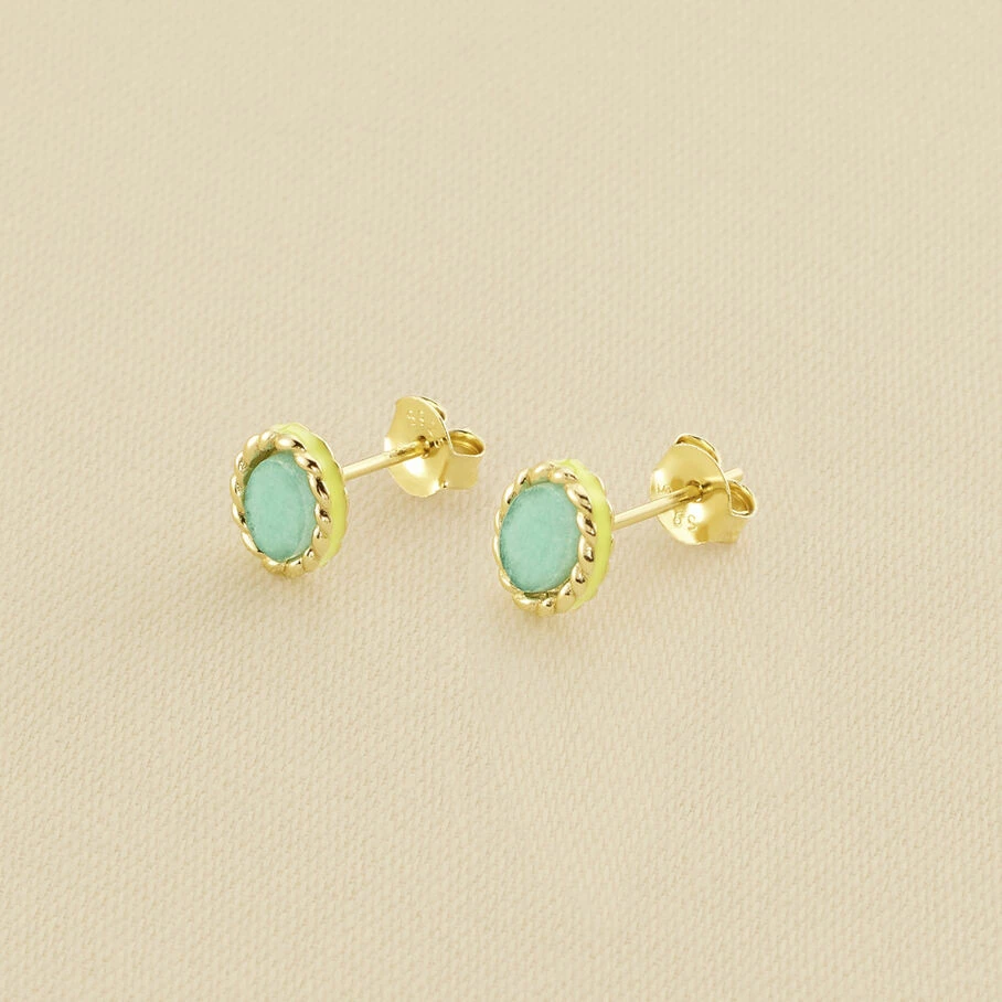 AGATHA FR Boucles D'oreilles Puces ATMA - Amazonite/ Jaune