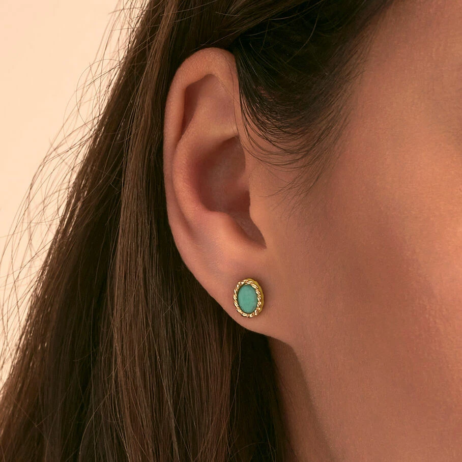 AGATHA FR Boucles D'oreilles Puces ATMA - Amazonite/ Jaune – Image 2