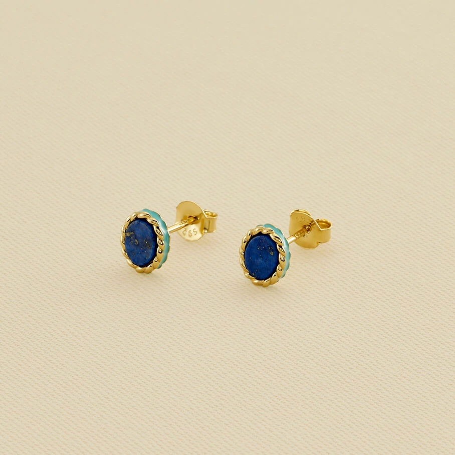 AGATHA FR Boucles D'oreilles Puces ATMA - Lapis/ Bleu