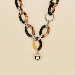 AGATHA FR Collier Mi-long BOUCLE - Ecaille / Noir