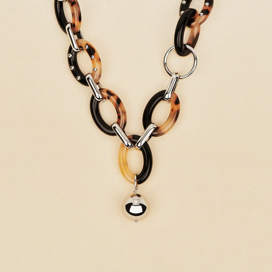 AGATHA FR Collier Mi-long BOUCLE - Ecaille / Noir